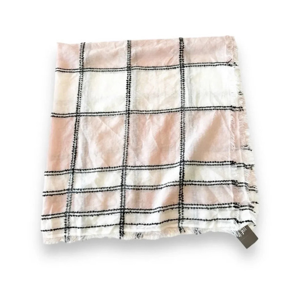 J Jill Lightweight‎ Rectangle Scarf Wrap Cotton Blend Pale Pink Black White NWT - Picture 1 of 10